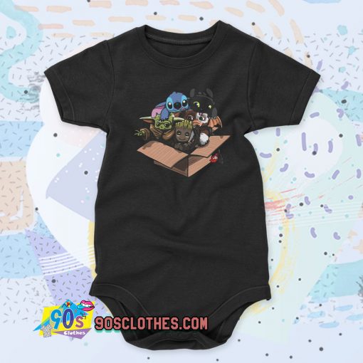 Baby Yoda Baby Stitch Baby Night Fury And Baby Groot In The Box Baby Onesie