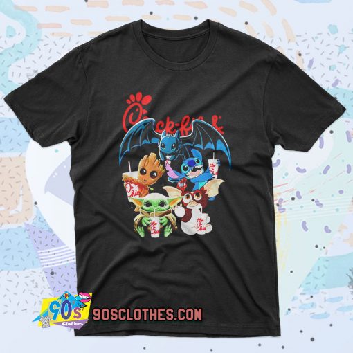 Chick Fil A Baby Yoda Baby Groot and Toothless Stitch Gizmo 90s T Shirt Style