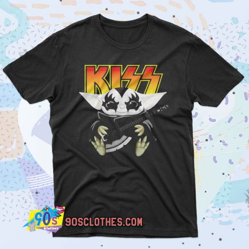 Hot Baby Yoda Hug Kiss Guitar 90s T Shirt Style