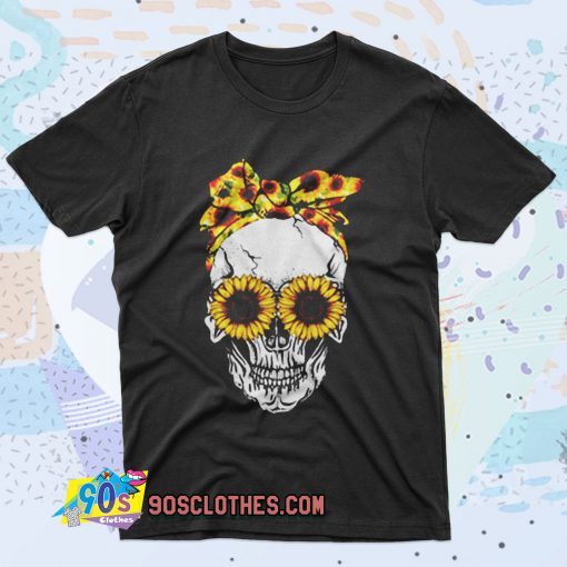 Lady Skull Sunflower Retro T Shirt