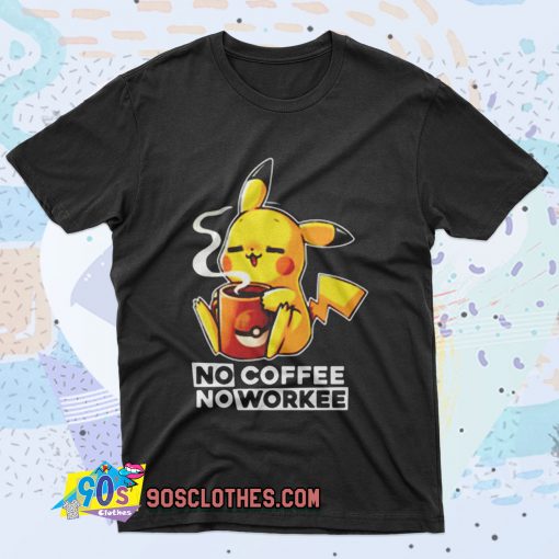 Pokemon Pikachu no coffee no workee Retro T Shirt