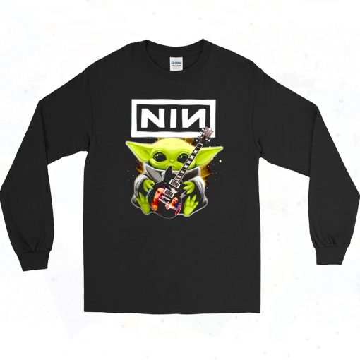 Baby Yoda Hug Nine Inch Nails Guitar 90s Long Sleeve Style