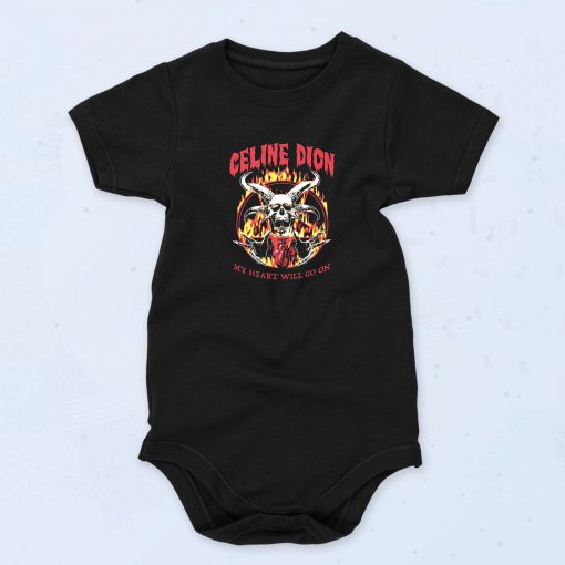 Black Skull Flame My Heart Wiil Go On Funny Baby Onesie