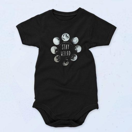 Black Stay Weird Moon Phase Funny Baby Onesie