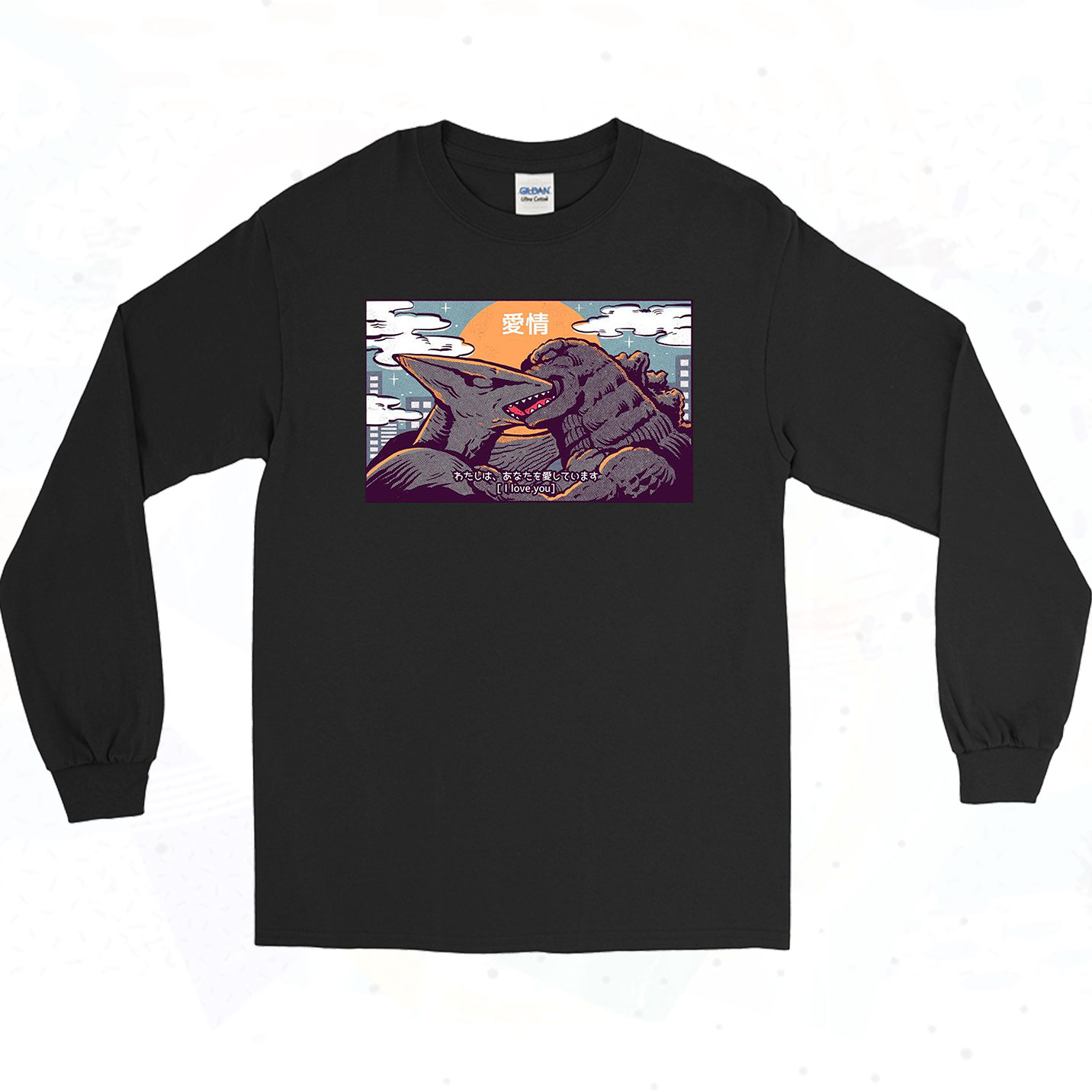 Kaiju Kiss Godzilla 90s Long Sleeve Style - 90sclothes.com