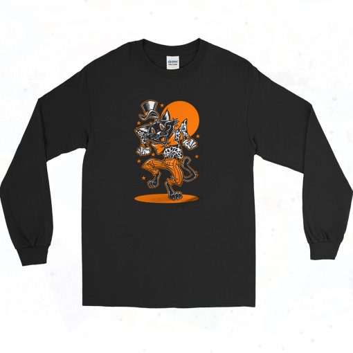 Dancing Cat Halloween At the Night Long Sleeve Style