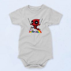 Deadpoll Riding A Unicorn Rainbow Graphic Baby Onesie