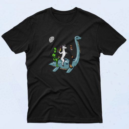 Alien Unicorn Bigfoot Riding Loch Ness Monster 90s T Shirt Style