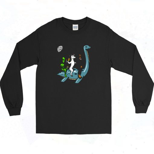 Alien Unicorn Bigfoot Riding Loch Ness Monster Long Sleeve Shirt Style