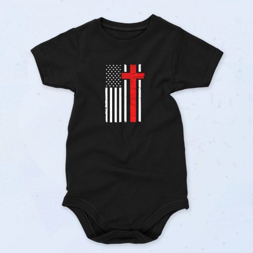 American Flag Christian Cross Usa Flag Cute Baby Onesie