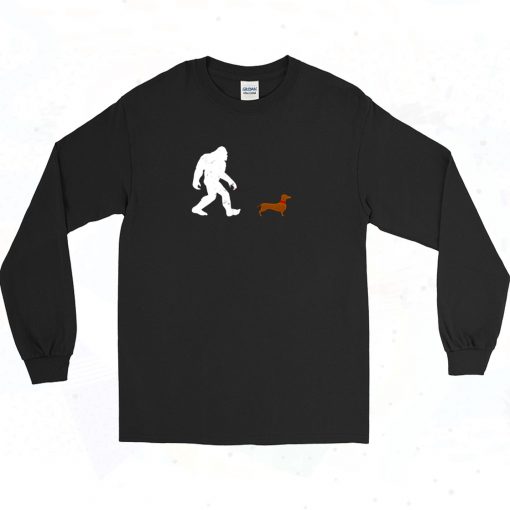 Bigfoot Walking A Daschund Long Sleeve Shirt Style