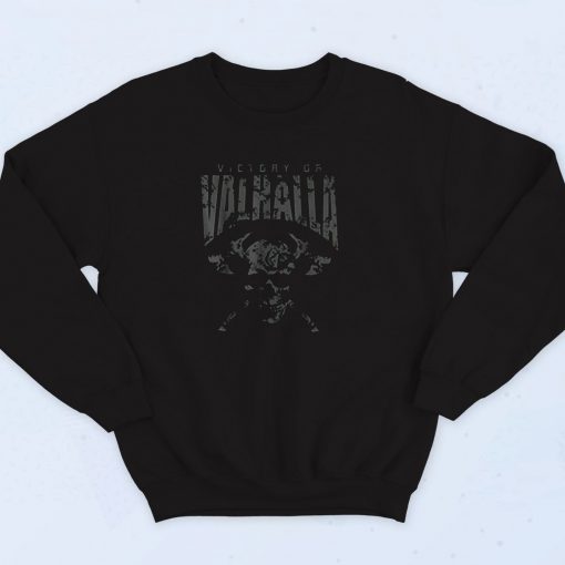 Black Victory Or Valhalla Skull And Viking 90s Sweatshirt Fashion