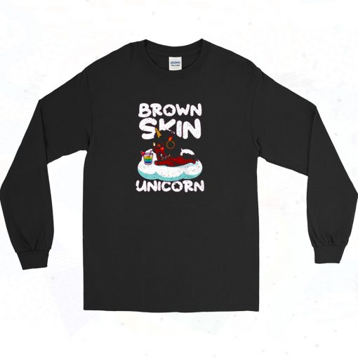 Brown Skin Girl Melanin Unicorn Long Sleeve Shirt Style