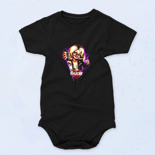 Childs Play Neon Chucky And Tiffany Cute Baby Onesie