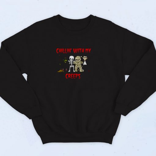 Chillin With My Creeps Vampire Halloween 90s Sweatshirt Fashion