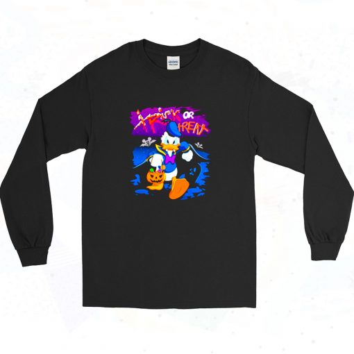 Halloween Donald Duck Trick Or Treat Pumpkin Long Sleeve Shirt Style