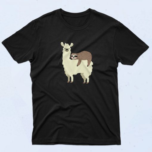 Llama And Sloth Hugging Cuddly Besties 90s T Shirt Style