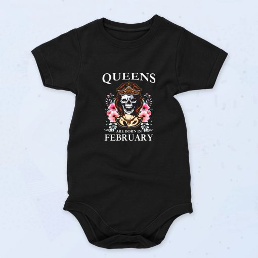 Queens Are Born In February Skull Cute Baby Onesie