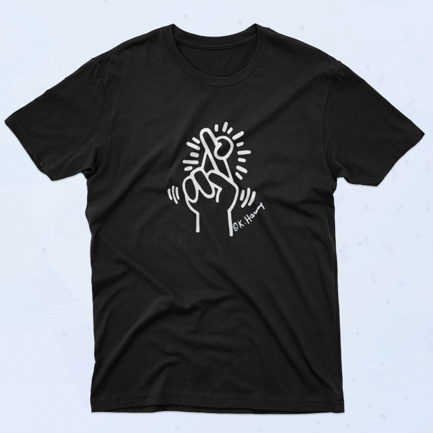 Vintage Keith Haring Crossed Finger 90s T Shirt Style - 90sclothes.com