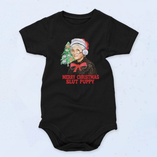 Merry Christmas Slut Puppy Tree Baby Onesie