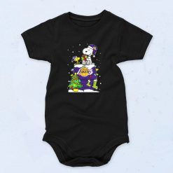 Snoopy And Woodstock Lakers Christmas Baby Onesie