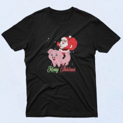 Christmas Pig And Santa Claus In Holiday T Shirt