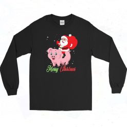 Christmas Pig And Santa Claus Vintage 90s Long Sleeve Style