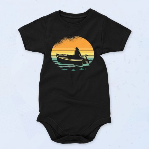 Retro Sunset Boat Fashionable Baby Onesie