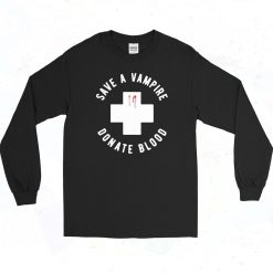 Save A Vampire Donate Blood Vintage 90s Long Sleeve Style