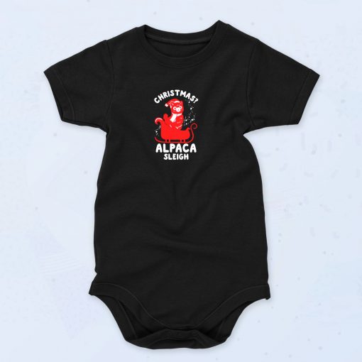 Cute Christmas Alpaca Sleigh Funny Baby Onesie