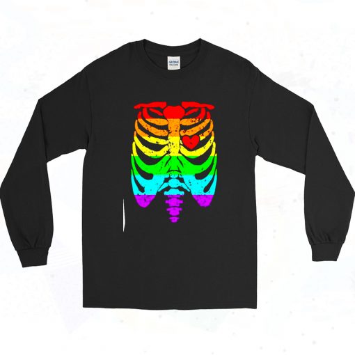 Funny Spook Skeleton Rib Cage Torso Long Sleeve Shirt