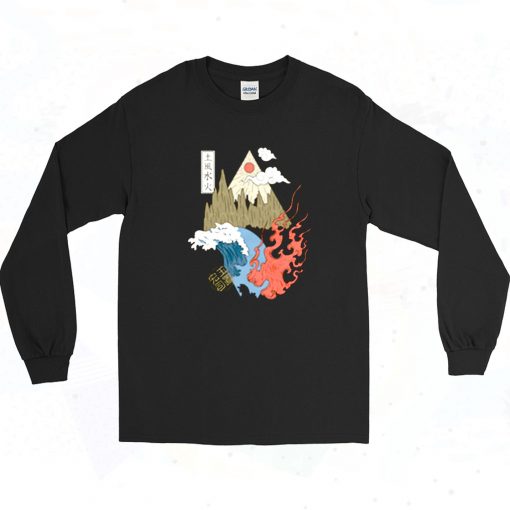 Japanese Asian Four Elements Long Sleeve Shirt