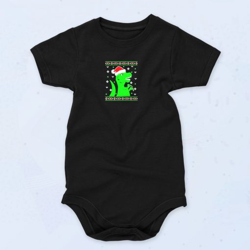 Jurassic Christmas Green Dino Funny Baby Onesie