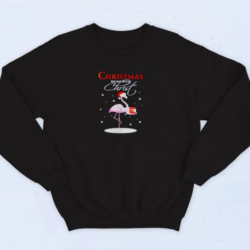 Flamingo Christmas Begins With Christ Vintage Sweatshirt