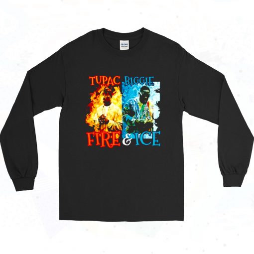 Tupac Shakur Biggie Smalls Fire And Ice Retro Long Sleeve T Shirt