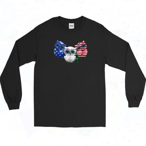 American Owl Independence Day Vintage Style LOng Sleeve Shirt