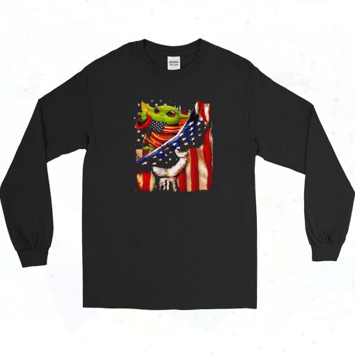 Baby Yoda 4th Of July Vintage Style Long Sleeve Shirt