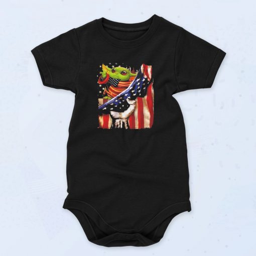 Baby Yoda American USA Flag 4th Of July Unisex Baby Onesie