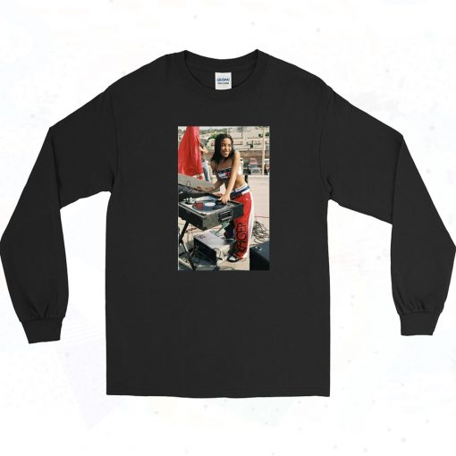 Aaliyah Dj Photo VIntage 90s Long Sleeve Shirt