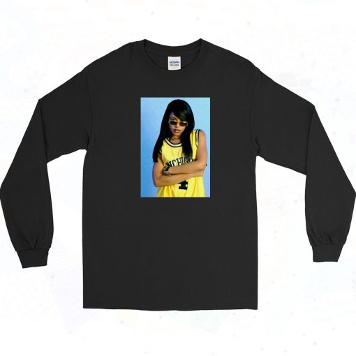 Aaliyah Wearing Michigan W Vintage Long Sleeve Shirt