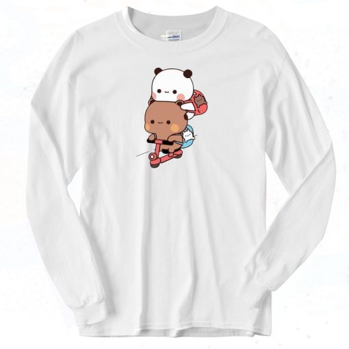 Panda And Brownie Bear Bike Riding Long Sleeve Shirt