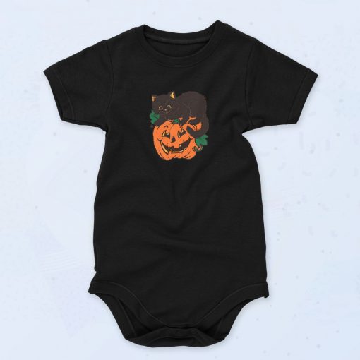 Pumpkin Face And Black Cat Baby Onesie