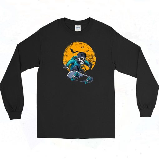 Skeleton Skateboard Playing Cruiser Long Sleeve Shirt