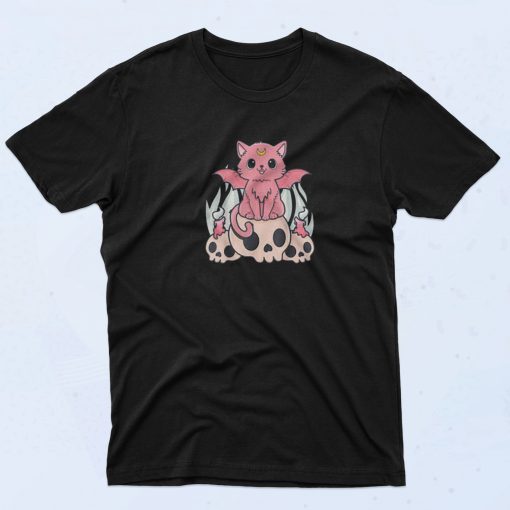 Creepy Demon Cat and Skull T Shirt