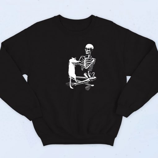 Skeleton Holding A Cat Sweatshirt