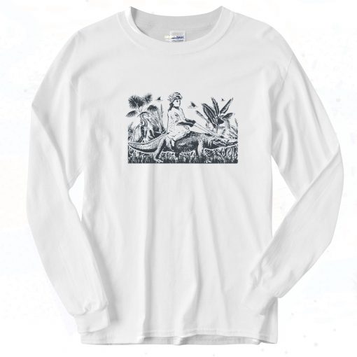 Girl Riding Alligator Art Long Sleeve Shirt