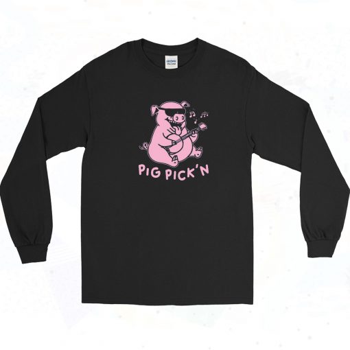 Pig Playing Banjo Vintage Long Sleeve Shirt