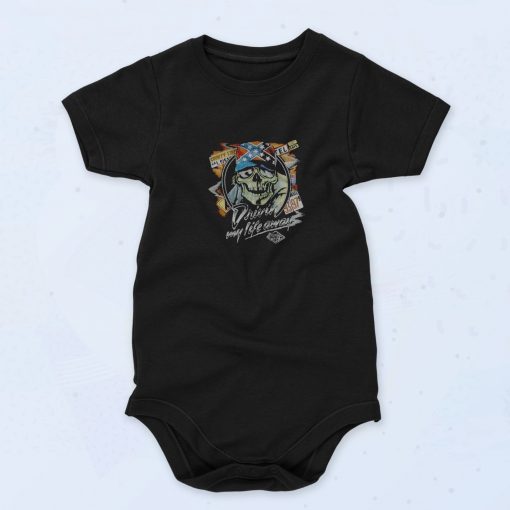 Skull Driving My Life Away 90s Baby Onesie