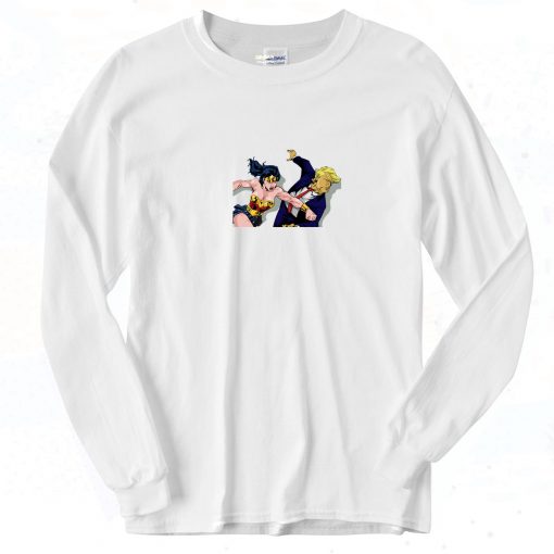 Wonder Woman Punching Donald Trump 90s Long Sleeve Shirt