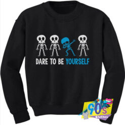 Autism Awareness Dare To Be Yourself Dabbing Skeleton Sweatshirt.jpg